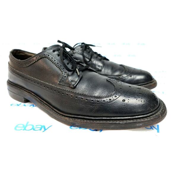 VTG The Hanover Shoe black men's 11 M wingtip dress shoes - Picture 4 of 10